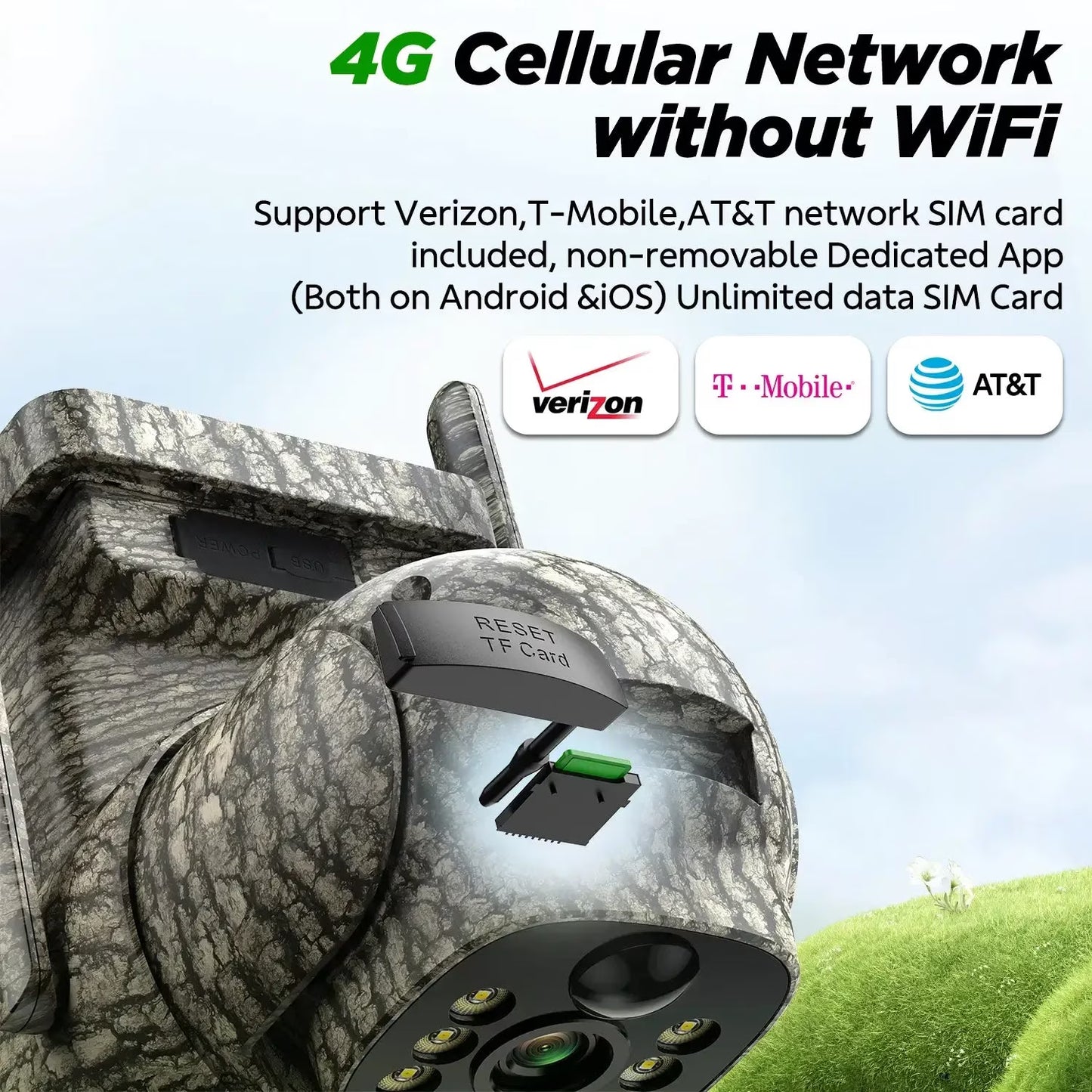 Cellular Trail Camera Solar 2.5K Hunting Deer Game Camera with Night Vision Motion Activated Waterproof IP66 Auto-Tracking 360 Degree 4G Live Feed for Farm Security Cameras No Wifi Needed