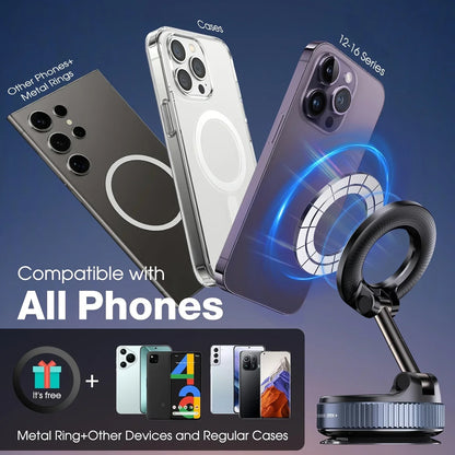 360° Adjustable Rotating Folding Magnetic Phone Holder Vacuum Suction Mag Stand for Car Navigation Gym Kitchen - Universal GPS Streaming Bracket