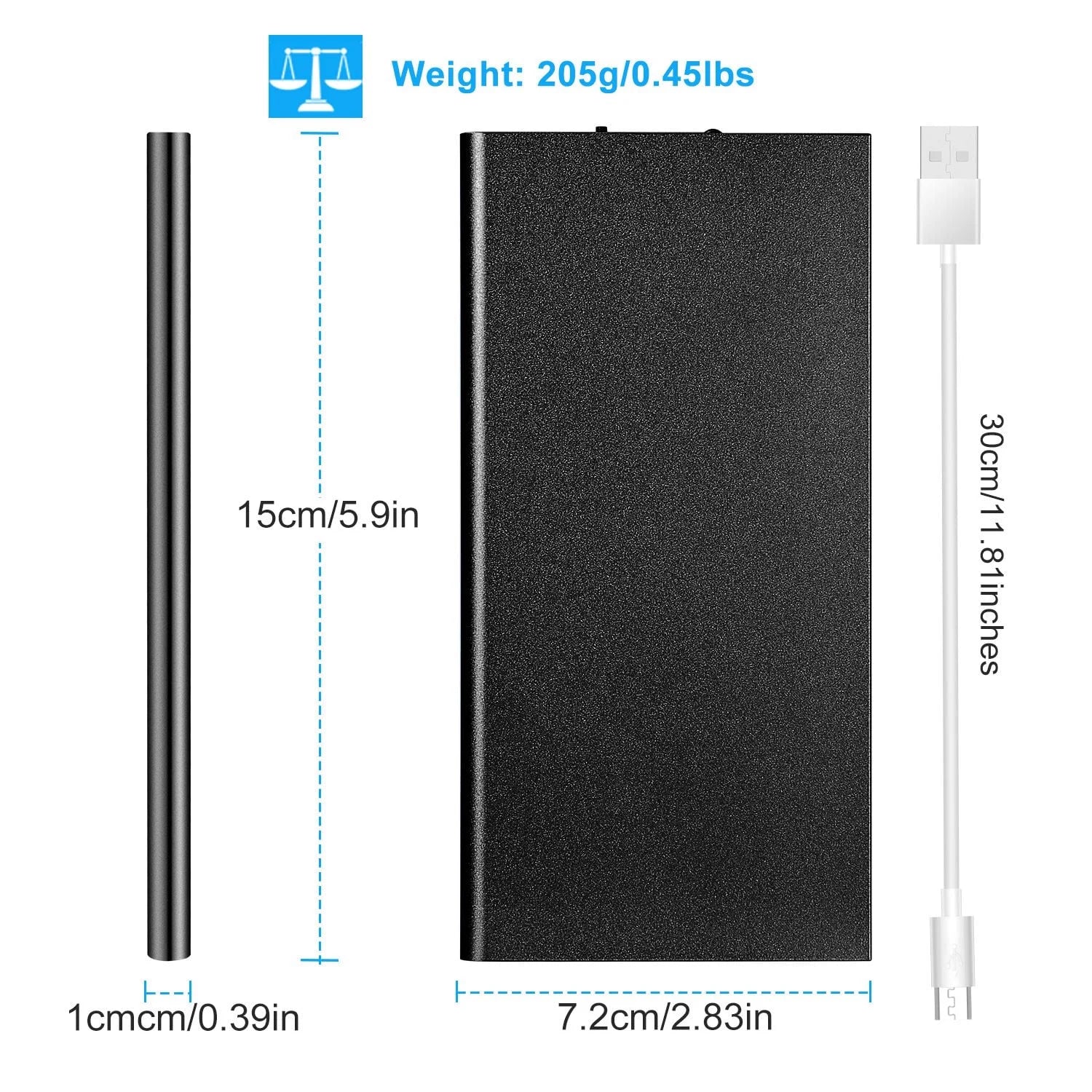 20000mAh Portable Power Bank for Heated Vests and Blankets, Dual USB Ports, 5V 2.1A, Black