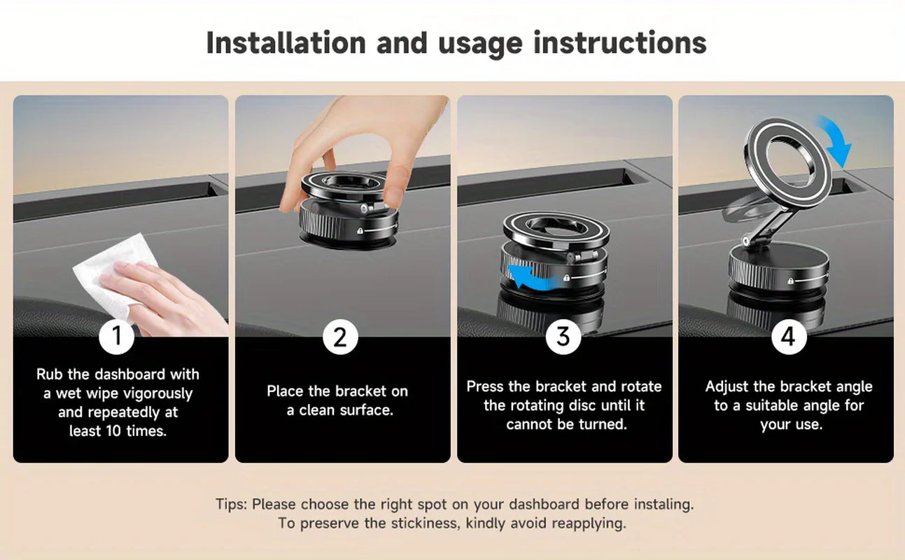 360° Adjustable Rotating Folding Magnetic Phone Holder Vacuum Suction Mag Stand for Car Navigation Gym Kitchen - Universal GPS Streaming Bracket