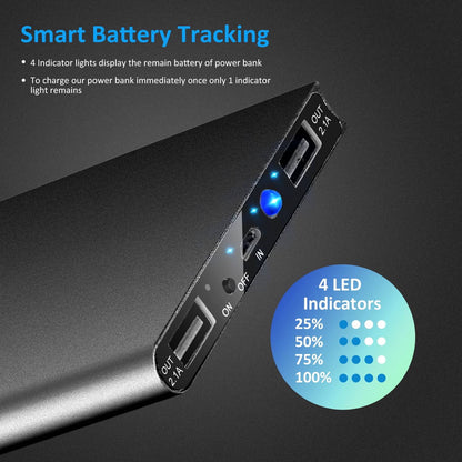 20000mAh Portable Power Bank for Heated Vests and Blankets, Dual USB Ports, 5V 2.1A, Black