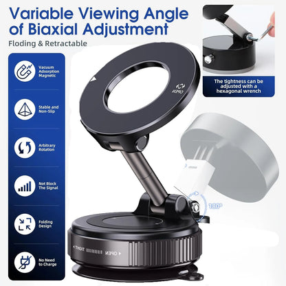 360° Adjustable Rotating Folding Magnetic Phone Holder Vacuum Suction Mag Stand for Car Navigation Gym Kitchen - Universal GPS Streaming Bracket