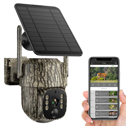 Cellular Trail Camera Solar 2.5K Hunting Deer Game Camera with Night Vision Motion Activated Waterproof IP66 Auto-Tracking 360 Degree 4G Live Feed for Farm Security Cameras No Wifi Needed