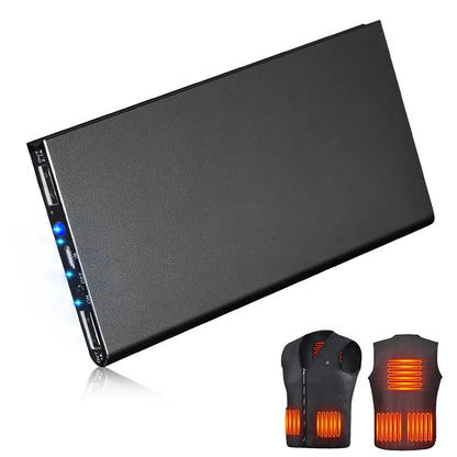 20000mAh Portable Power Bank for Heated Vests and Blankets, Dual USB Ports, 5V 2.1A, Black