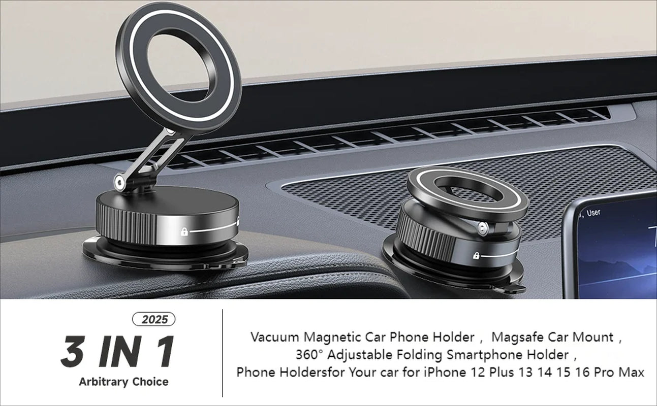 360° Adjustable Rotating Folding Magnetic Phone Holder Vacuum Suction Mag Stand for Car Navigation Gym Kitchen - Universal GPS Streaming Bracket