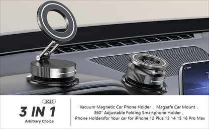 360° Adjustable Rotating Folding Magnetic Phone Holder Vacuum Suction Mag Stand for Car Navigation Gym Kitchen - Universal GPS Streaming Bracket