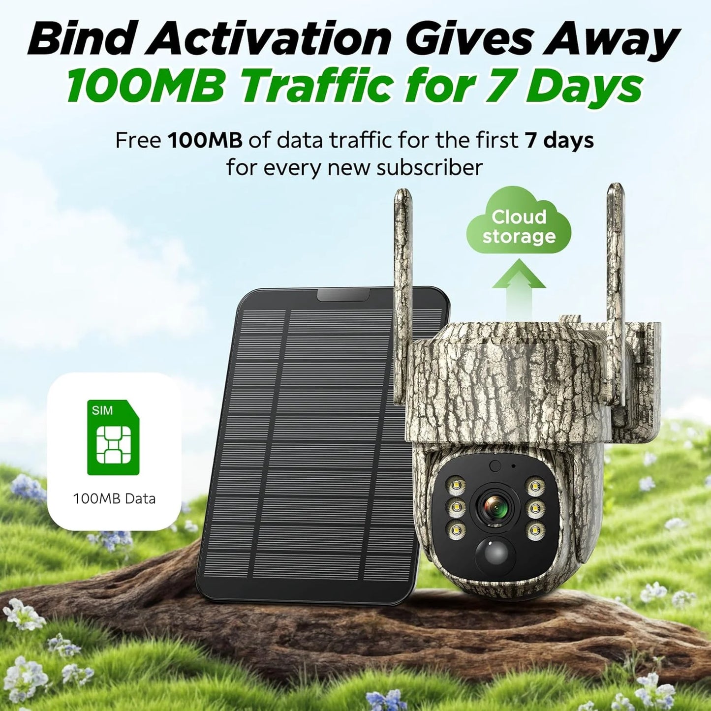 Cellular Trail Camera Solar 2.5K Hunting Deer Game Camera with Night Vision Motion Activated Waterproof IP66 Auto-Tracking 360 Degree 4G Live Feed for Farm Security Cameras No Wifi Needed