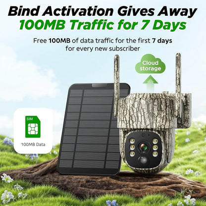 Cellular Trail Camera Solar 2.5K Hunting Deer Game Camera with Night Vision Motion Activated Waterproof IP66 Auto-Tracking 360 Degree 4G Live Feed for Farm Security Cameras No Wifi Needed