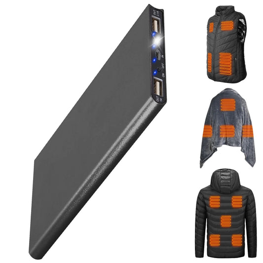 20000mAh Portable Power Bank for Heated Vests and Blankets, Dual USB Ports, 5V 2.1A, Black