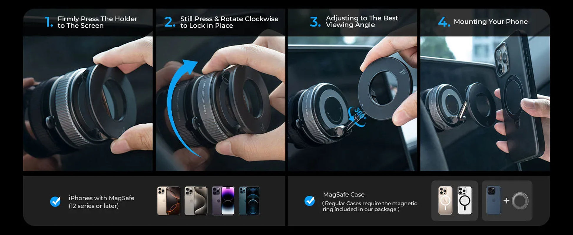 360° Adjustable Rotating Folding Magnetic Phone Holder Vacuum Suction Mag Stand for Car Navigation Gym Kitchen - Universal GPS Streaming Bracket